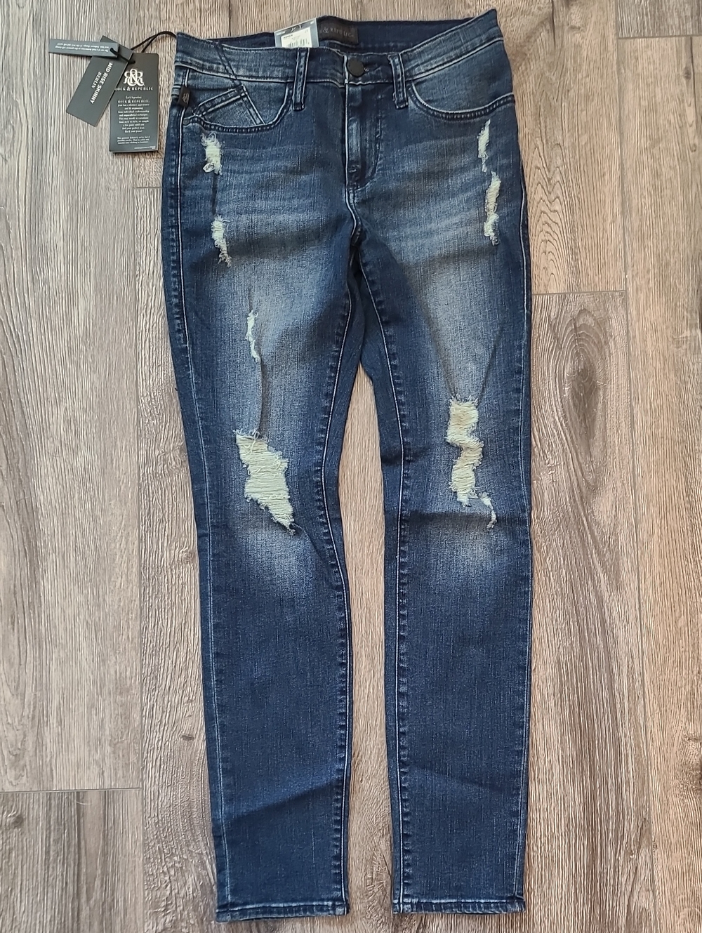Rock & Republic Dark Blue Distressed Skinny Jeans